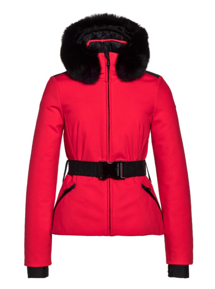 Bývalá reprezentantka v bikini fitness, fitness instruktorka a výživová poradkyně Eva Krausová sází během zimních sportů na smyslnou červenou. Dámská červená zimní lyžařská bunda s páskem a kožešinou. GOLDBERGH, 18 490 Kč