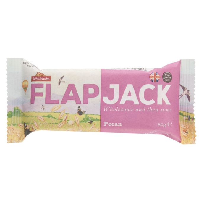 Flapjack ovesná tyčinka plná energie a skvělé chuti, která je jako stvořená pro mlsání a doplnění energie během vašich cest. WHOLEBAKE, 28 Kč