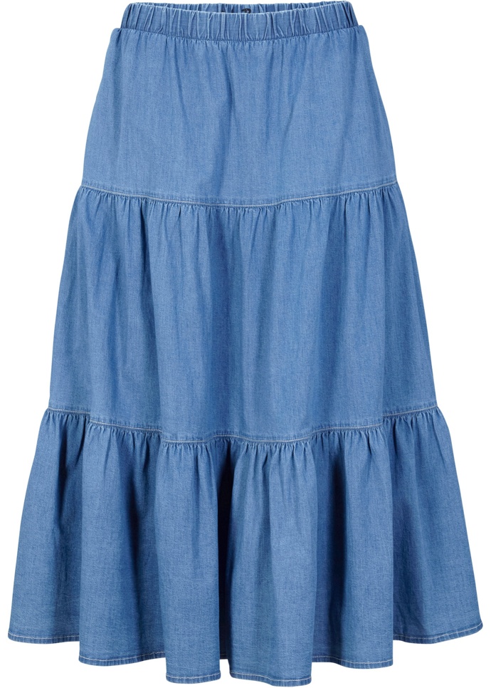 Džínová sukně s volány. Bonprix, 599 Kč