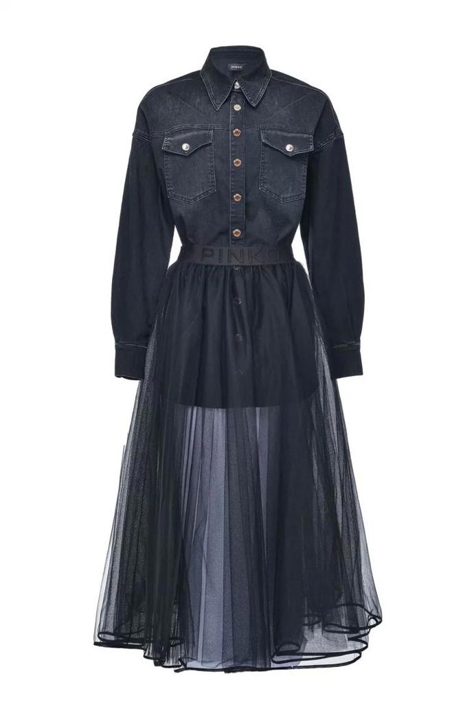 Černé šaty s tylovou sukní a košilovým vrškem. Pinko, 7315 Kč