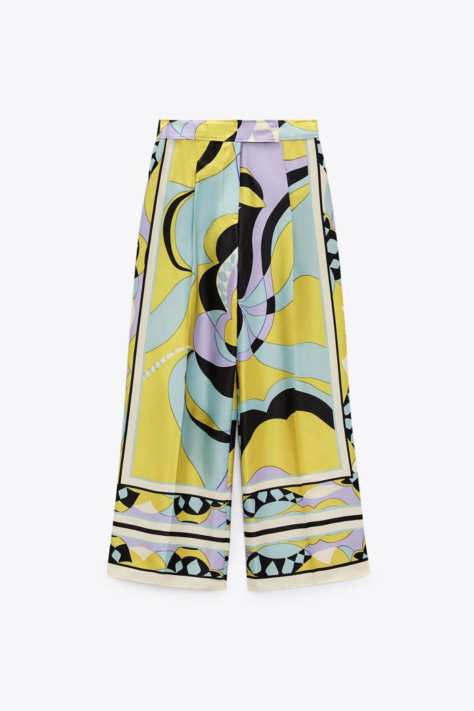 Široké kalhoty s potiskem, vysokým pasem a postranními kapsami. ZARA, 1199 Kč