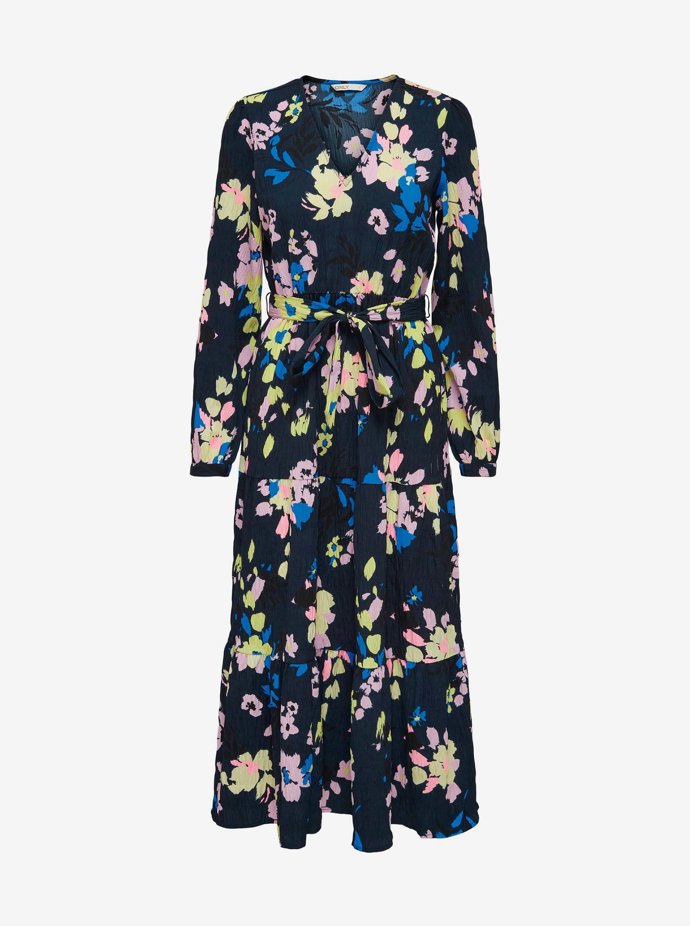 Tmavě modré květované midi šaty. ONLY, 649 Kč