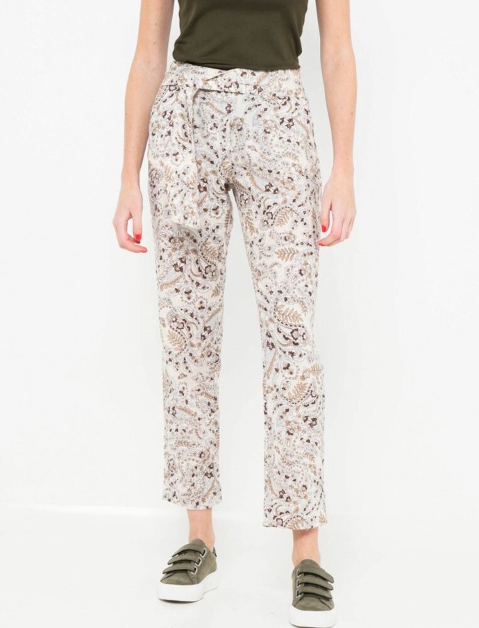 Bílé vzorované lněné zkrácené kalhoty. CAMAÏEU, 619 Kč