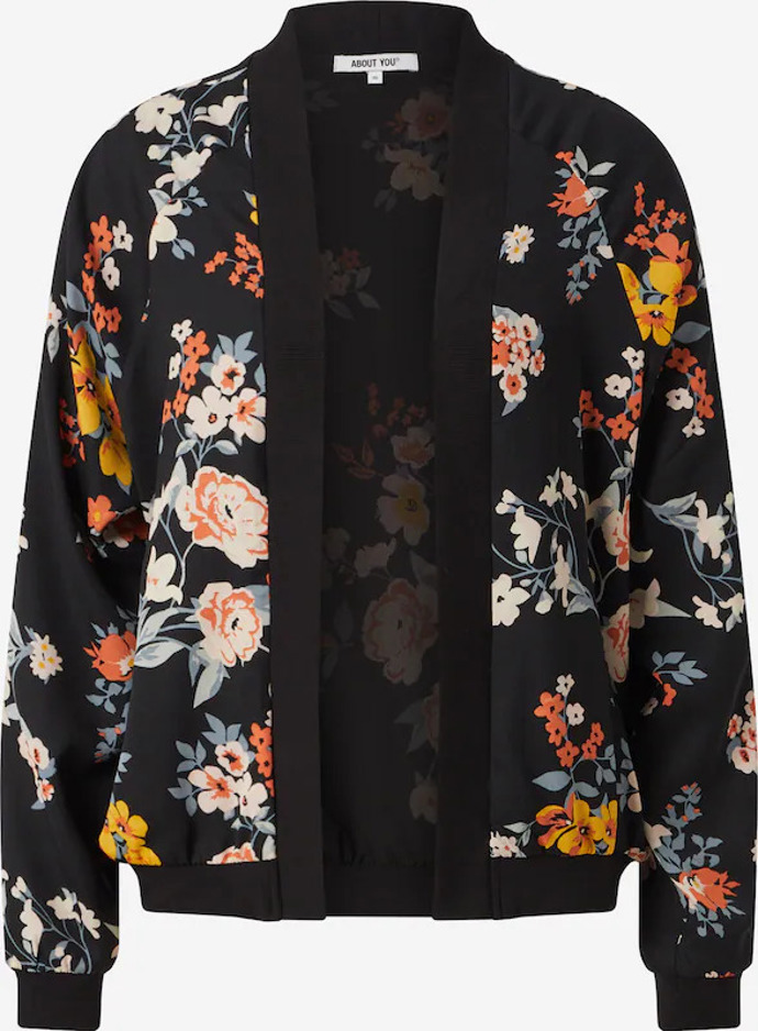 Černá přechodná bunda s květinami. ABOUT YOU, 879 Kč