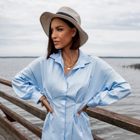 Světle modré košilové šaty na knoflíky. Erika FASHION, 590 Kč