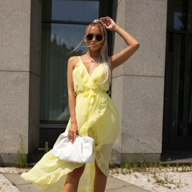 Žluté volánkové šaty na ramínka. Erika FASHION, 610 Kč