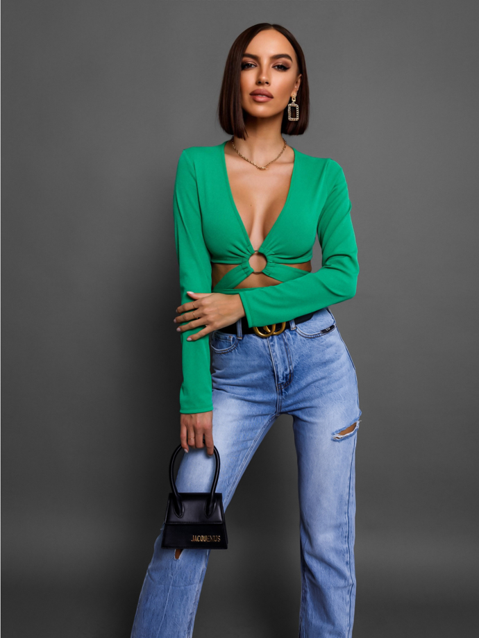 Zelený crop top se zavazováním. Erika FASHION, 440 Kč