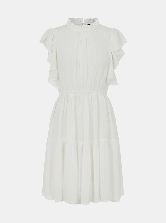 Bílé vzorované šaty s volánky. PIECES, 503 Kč