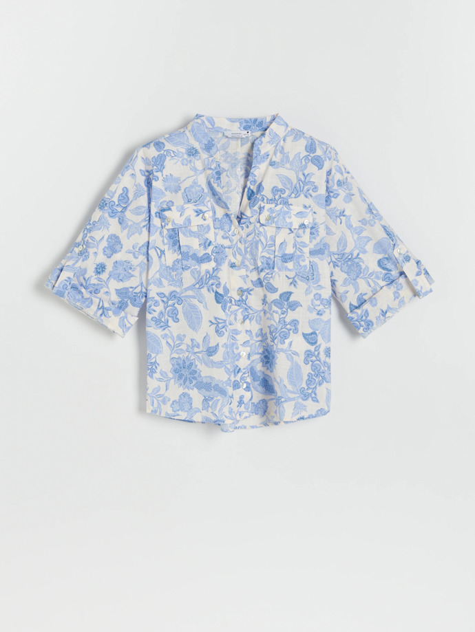 Modro-bílá bavlněná halenka. Reserved, 899Kč