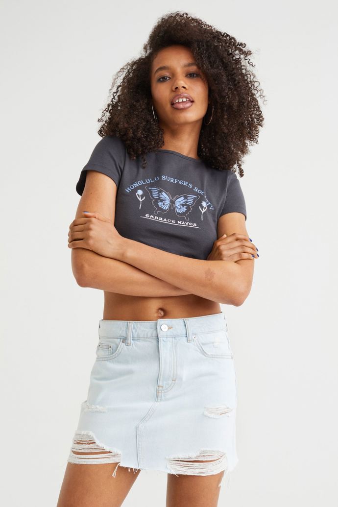 Krátká světlá džínová sukně. H&M, 749 Kč