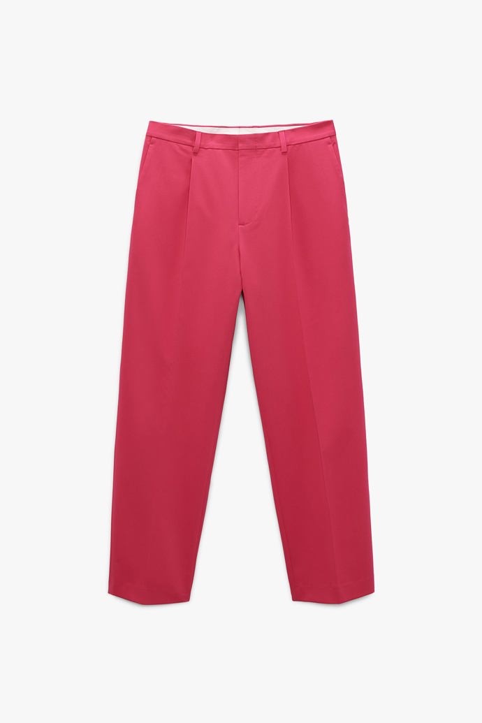 Pánské růžové oblekové kalhoty se sklady. ZARA, 1199 Kč