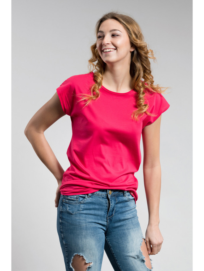 Dámské bavlněné malinové triko s kimonovým rukávem a elastanem. CityZen, 890 Kč