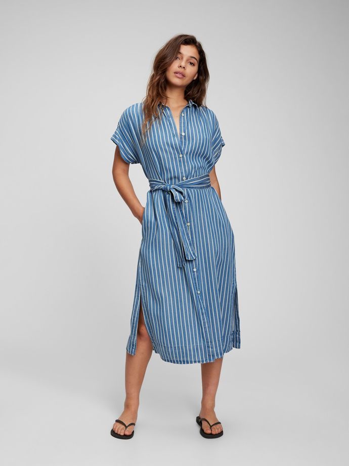Modré pruhované midi šaty. GAP, 1799 Kč