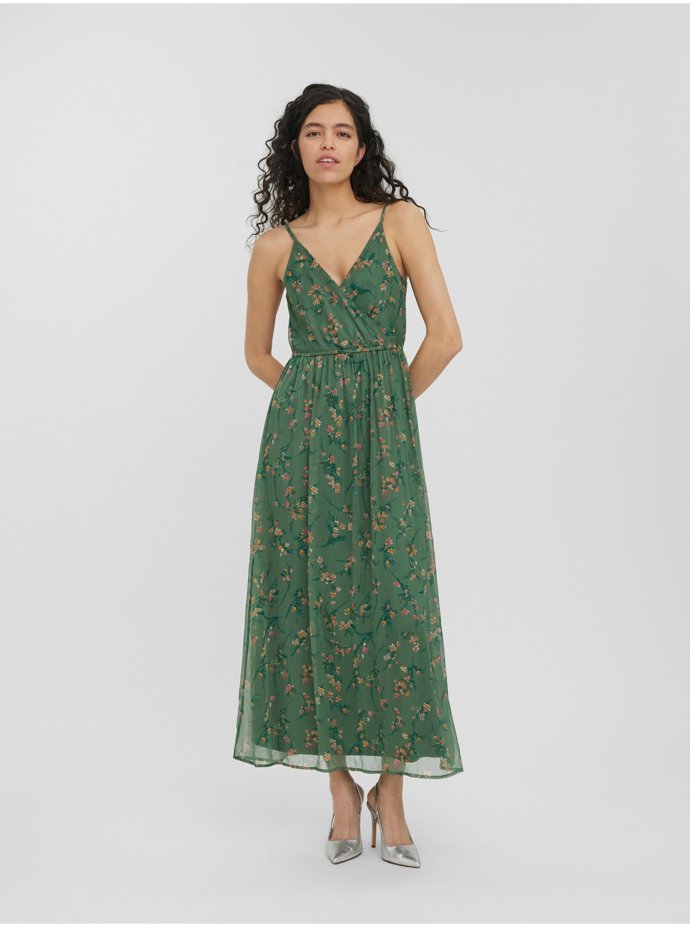 Zelené květované maxi šaty na ramínka. VERO MODA, 749 Kč. 