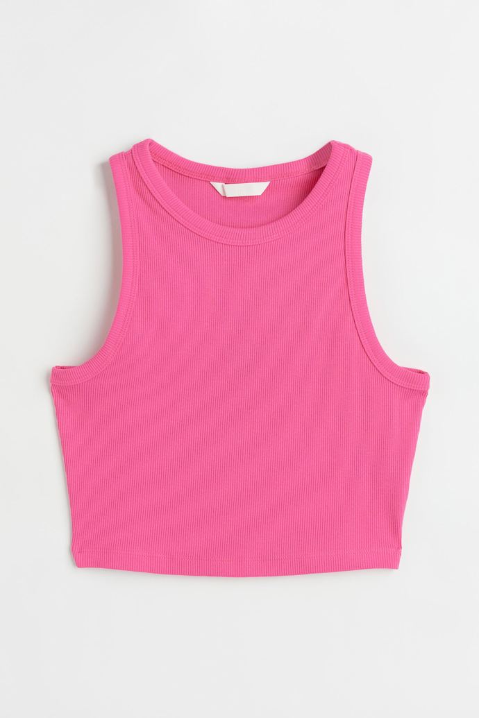 Růžový crop top. H&M, 99 Kč