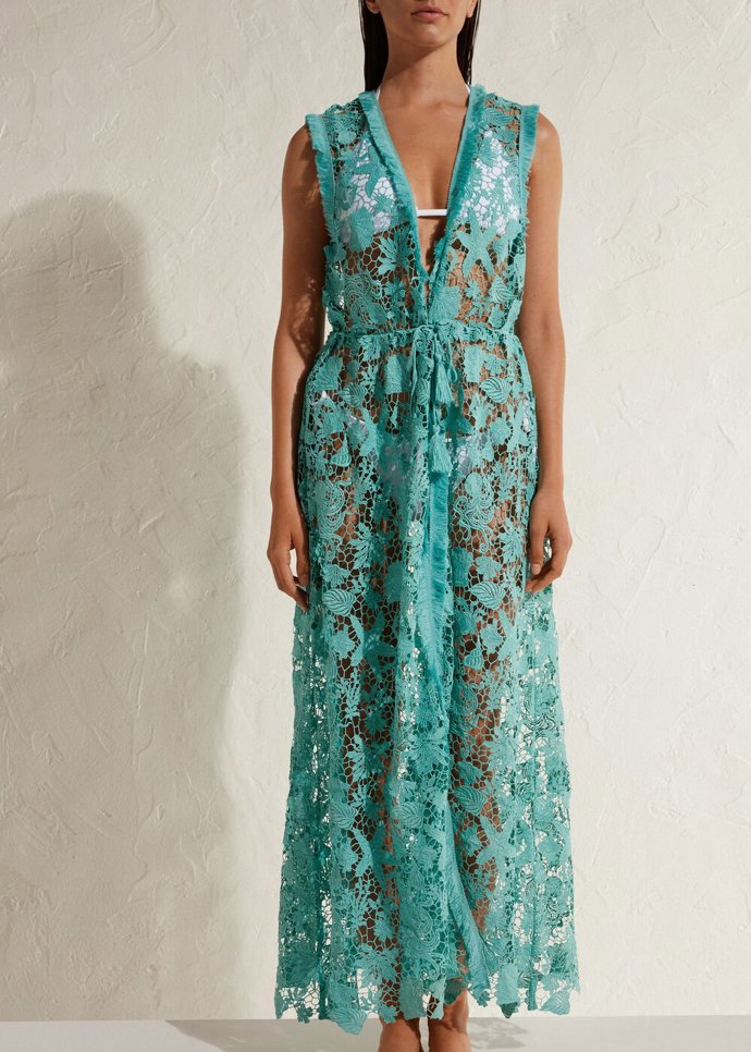 Tyrkysový háčkovaný kardigan. CALZEDONIA, 2899 Kč