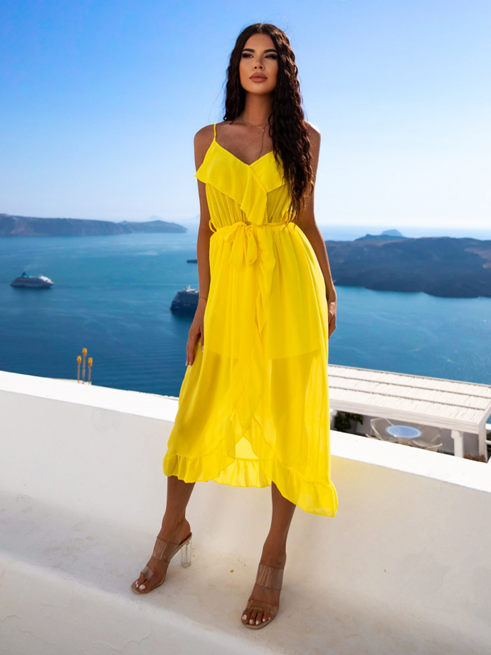 Tmavě žluté volánkové šaty Rhea. Erika Fashion, 640 Kč