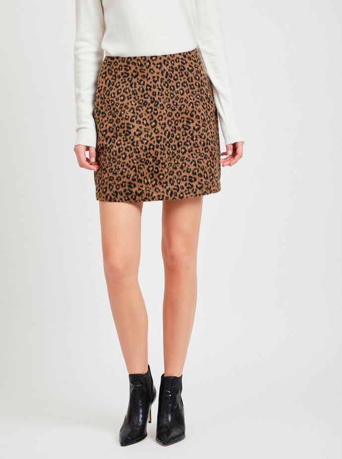 Hnědá sukně s leopardím vzorem. VILA CLOTHES, 430 Kč. 