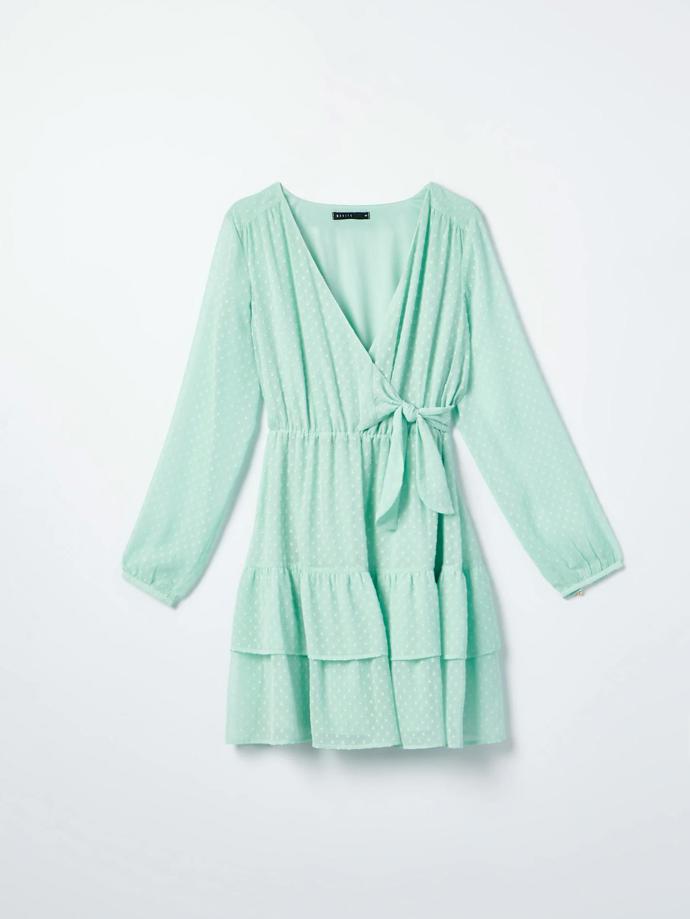 Modro-zelené šaty s volánem. MOHITO, 299 Kč