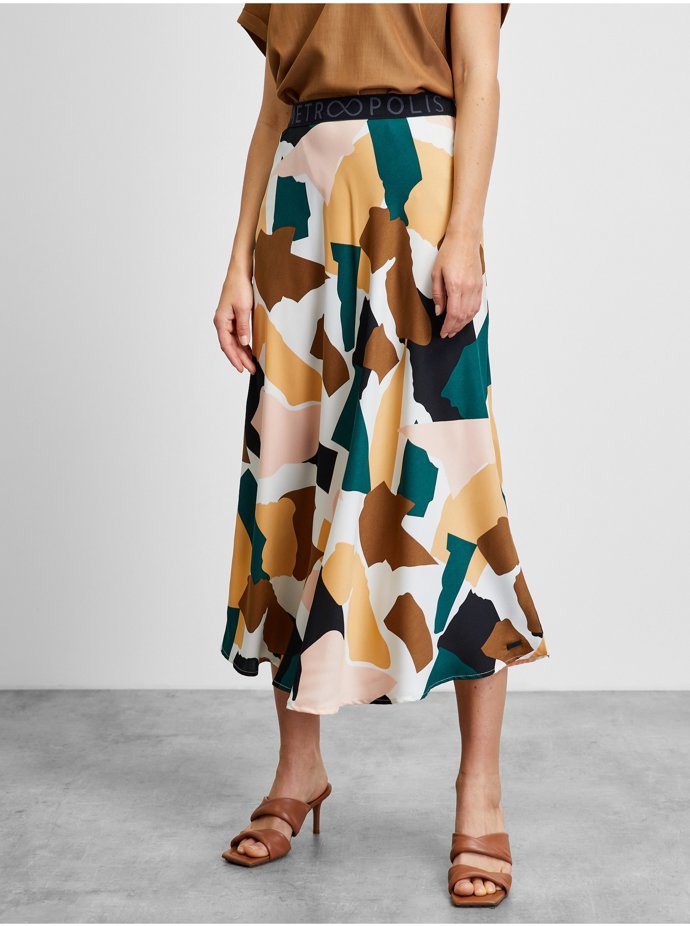 Bílo-hnědá vzorovaná midi sukně METROOPOLIS by ZOOT.lab, 391 Kč. 