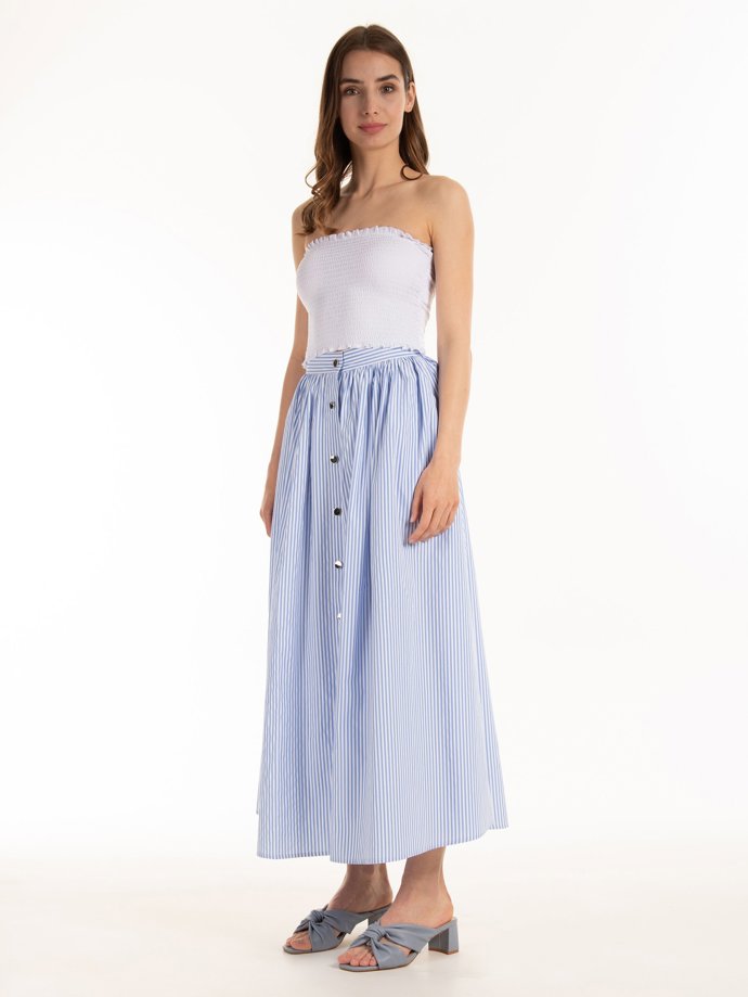 Proužkovaná dlouhá sukně se zapínáním na knoflíky. GATE, 548 Kč. 