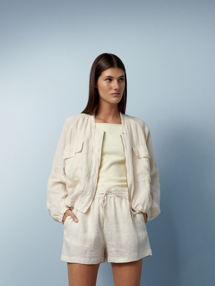 Lněný krémový bomber. RESERVED, 1799 Kč. 