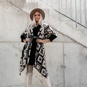 Hnědý vzorovaný cardigan otevřeného střihu. Erika FASHION, 1649 Kč