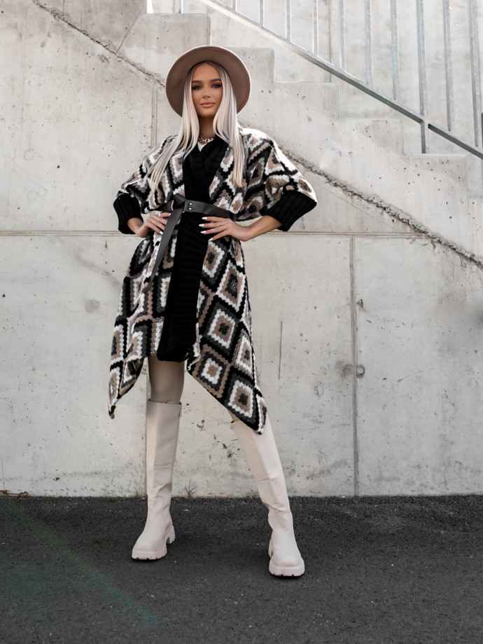 Hnědý vzorovaný cardigan otevřeného střihu. Erika FASHION, 1649 Kč