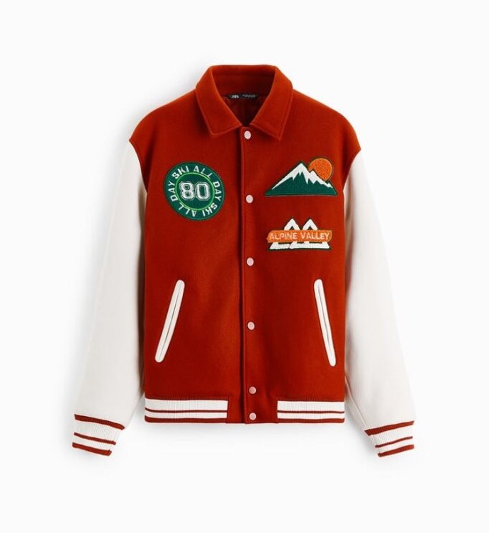 Varsity bunda s límečkem vyrobená z látky, která je mírně vyztužená v rubu. ZARA, 1999 Kč