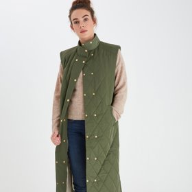 Khaki dámská dlouhá prošívaná vesta ICHI. ZOOT, 1777 Kč