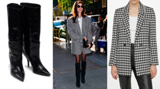 Anne Hathaway předvedla dokonalý podzimní outfit: Oversize sako, svůdné šaty na tělo a maxi brýle