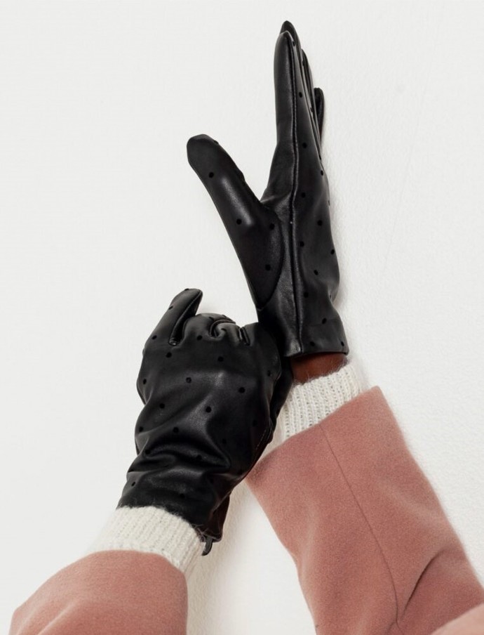 Černé kožené rukavice. CAMAÏEU, 337 Kč