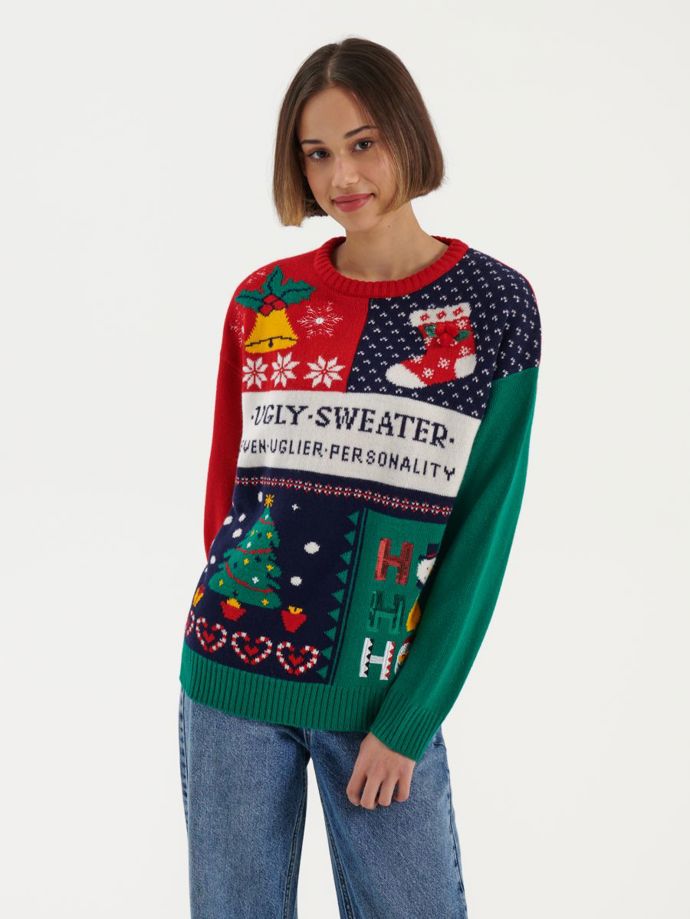 Vánoční svetr s nápisem "ošklivý svetr". Značka House, 699 Kč