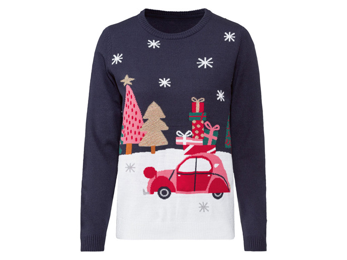 Dámský vánoční svetr s LED světýlky na autě. Značka Esmara, 349 Kč