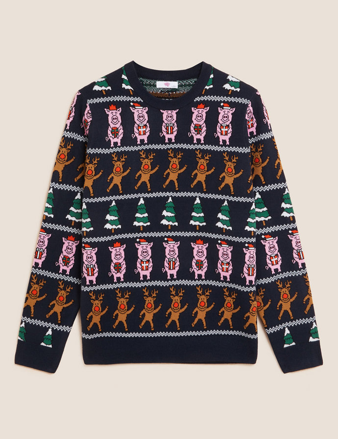Vánoční svetr s kulatým výstřihem a motivem Prasátkem Percy™. Značka Marks&Spencer, 899 Kč