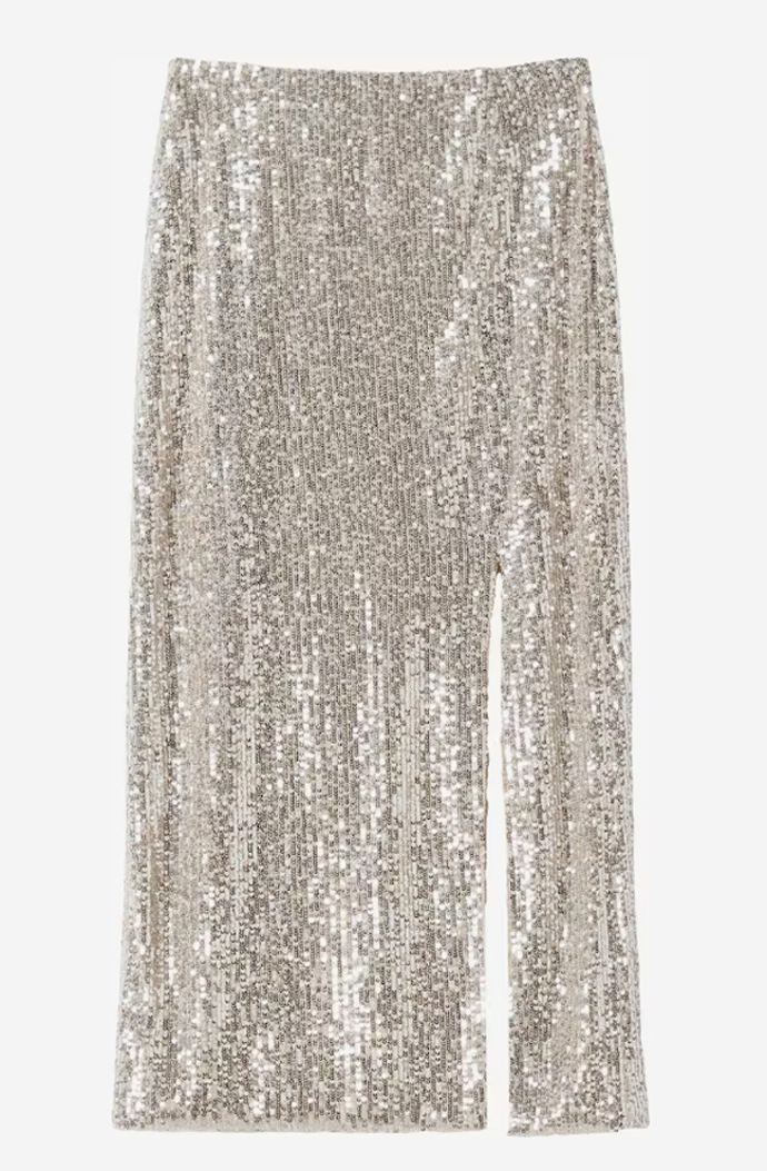 Blyštivá midi sukně Bershka, 799 Kč