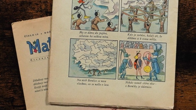 Nebyl v tom sám. Když Beruška nezvládla sběr papíru, nahnal do práce další mravence. A díky tomu se z Berušky stala údernice...