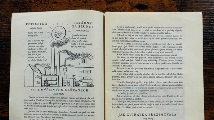 Děti si v "komunistické" Mateřídoušce mohly přečíst báseň, která jim vysvětlí, co je to pětiletka.