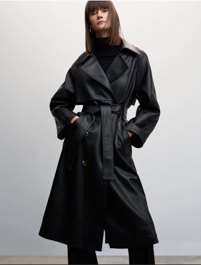 Trenčkot oversize koženého vzhledu. Mango, 2 999 Kč