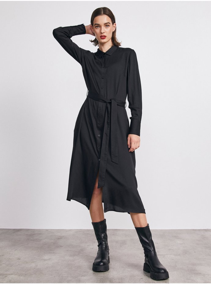 Midi šaty s dlouhým rukávem a páskem. ZOOT.lab, 899 Kč