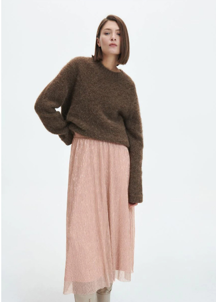 Růžová midi sukně s průhledným nařaseným materiálem. Reserved, 659 Kč