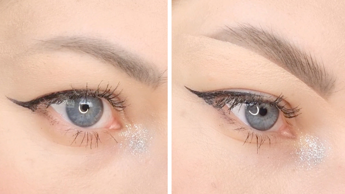 Úprava obočí před a po.