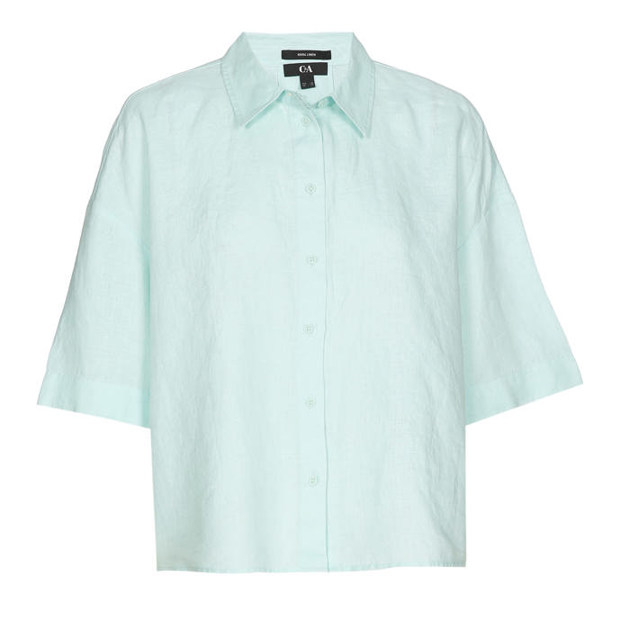 Zkrácenou košili v několika odstínech najdete v ceně 798 Kč také v lněné řadě módní značky C&A, určené pro nadcházející letní sezónu.