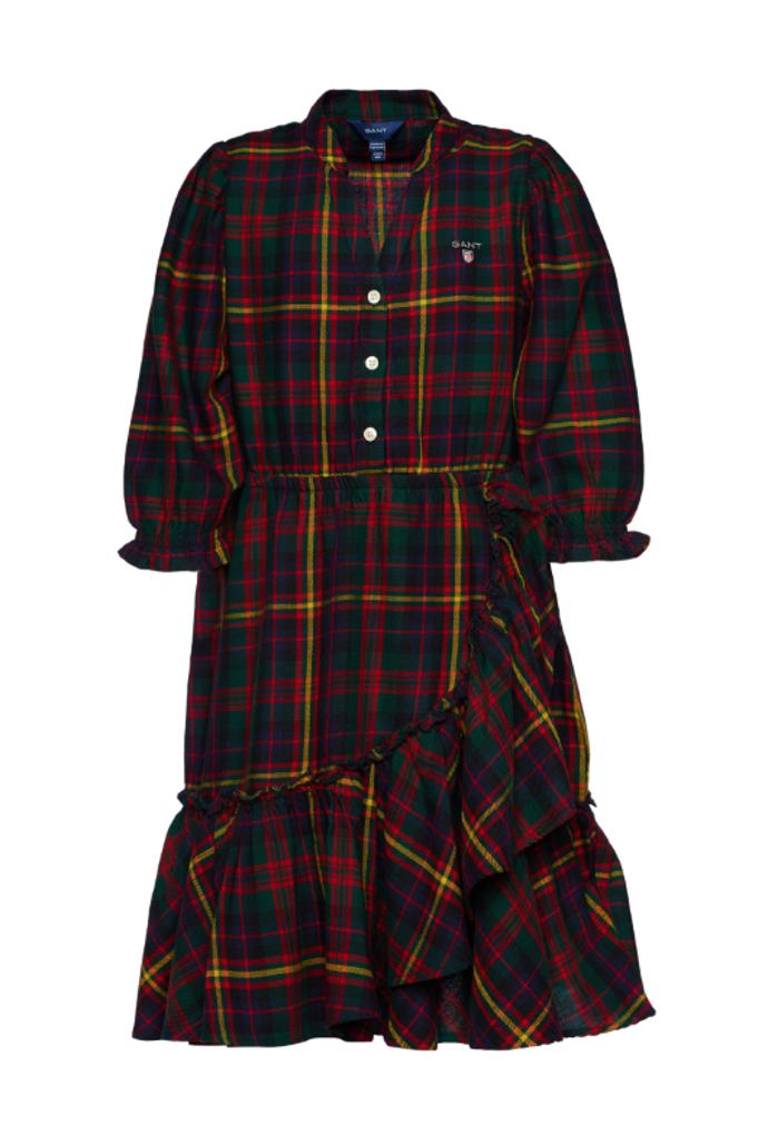 A flanel překvapivě sluší i jiným kouskům. Stylu grunge věrné šaty Gant za  3 599 Kč.