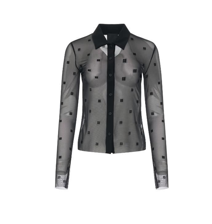 Halenka Transparent 4G Blouse, Givenchy, kterou Helen Hunt doplnila svůj outfit. Cena: 10 600 Kč