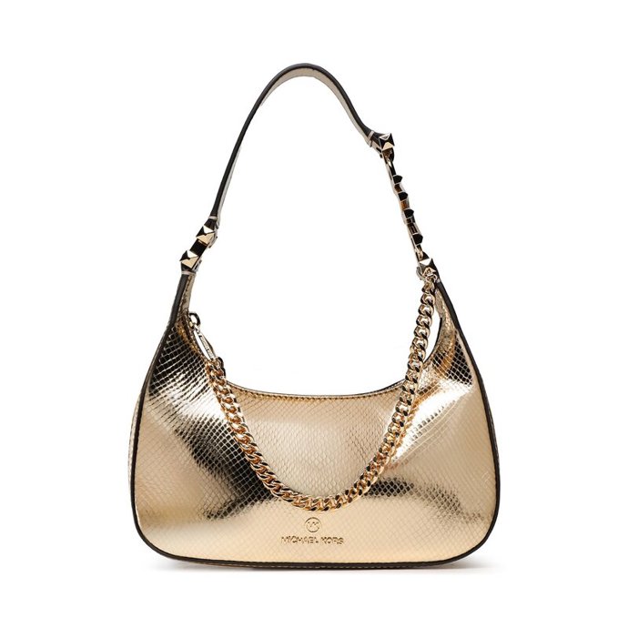 Tekuté zlato připomíná i trend obtěžkávající současné modely kabelek. Michael Kors, 6 399 Kč