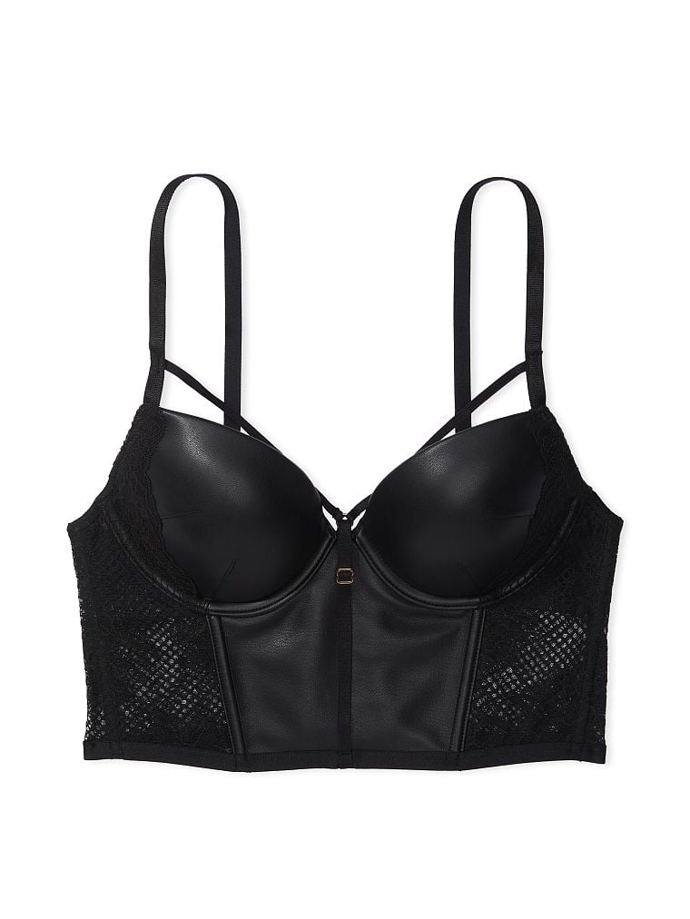 Korzetová podprsenka s efektem kůže může nahradit horní díl bez dalšího vrstvení. Victoria's Secret, 1 822 Kč