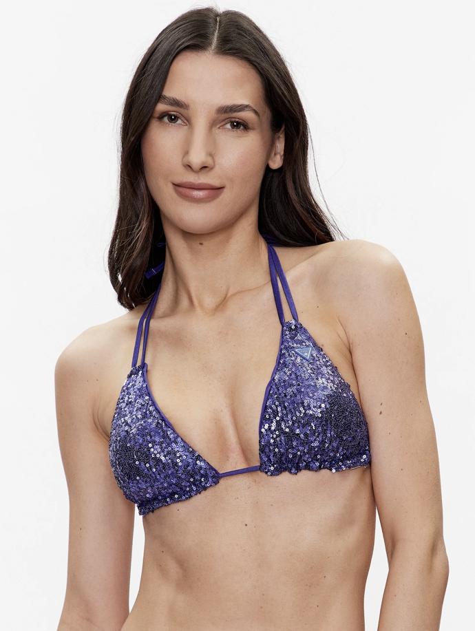 Klasické bikinové trojúhelníčky obsypala pajetkami také značka Guess. (1 839 Kč)