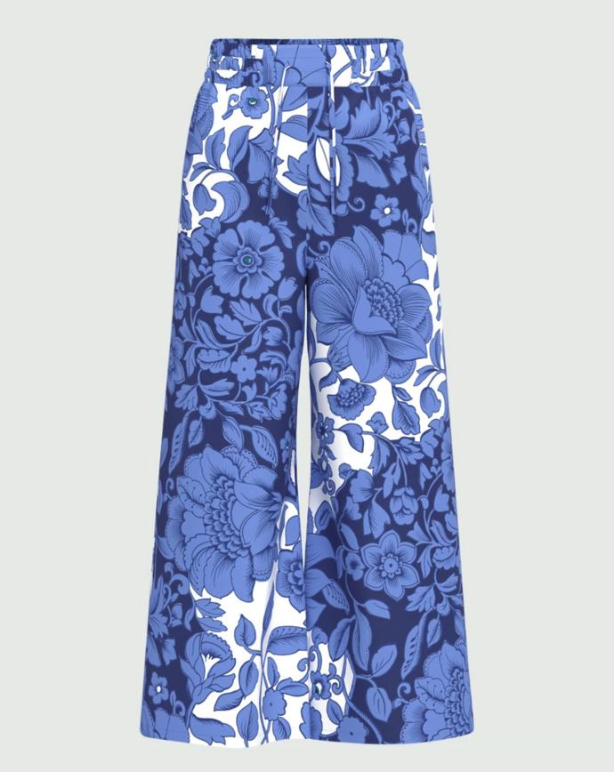 Bloky barev podtržené maxivzory. Kalhoty s širokým střihem, Marella, 3 300 Kč.