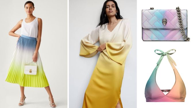 Trend na léto 2023: Ombré efekt vtrhl do šatníků. Propojuje oblíbené barvy na šatech, plavkách i doplňcích